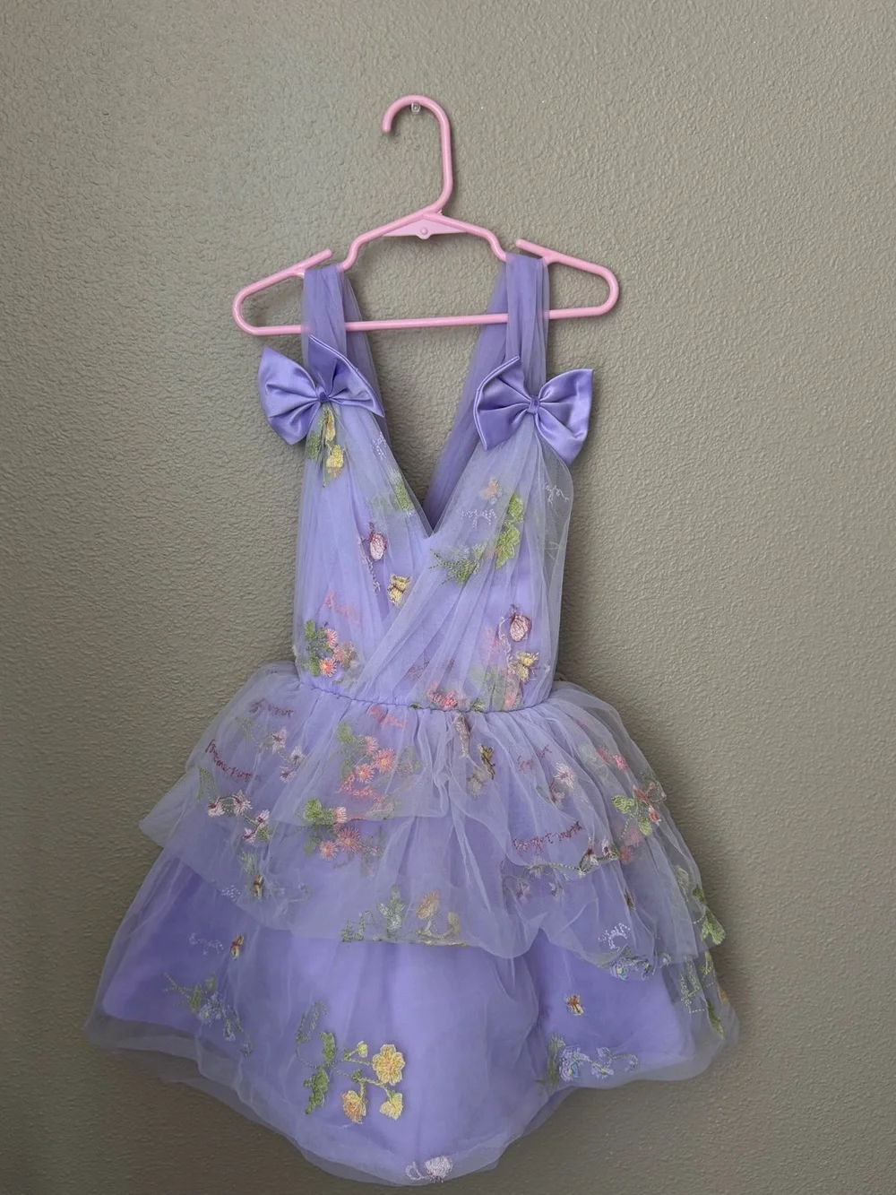 Lavender Floral Tulle Kids Dress with Bows
